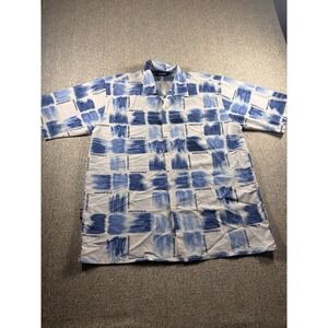 Y2K Southpole Button Up Shirt Blue White All-Over Logo Hip Hop Streetwear Men L